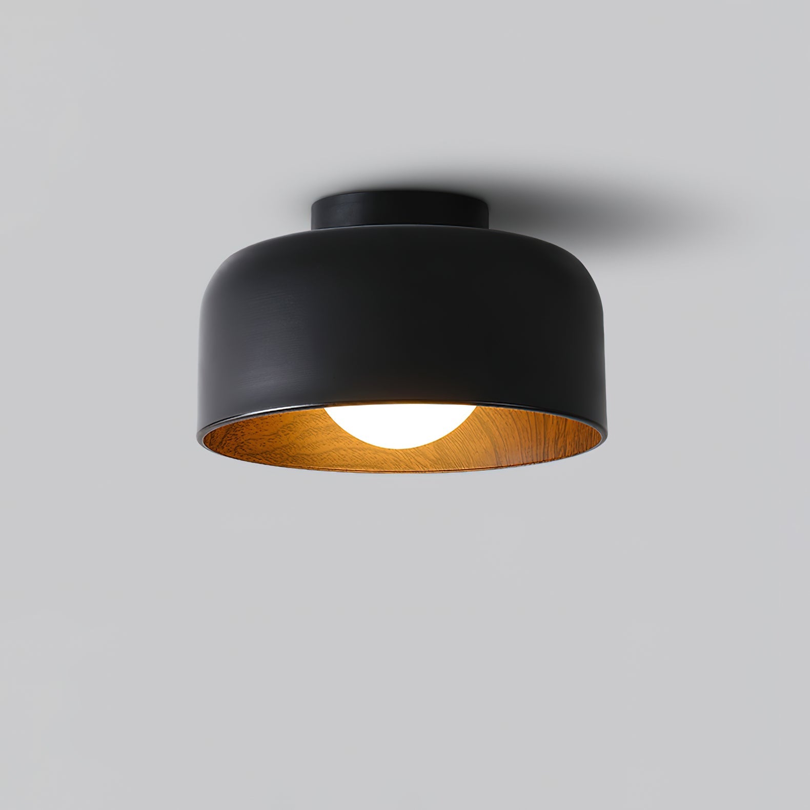White glass globe ceiling light, warm even glow