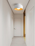 Loftlampe, hvid glasglobus, træstruktur, G9 fastmonteret