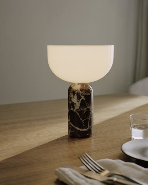 Table Lamp, Opaline Glass Shade, Marble Base, Cordless LED