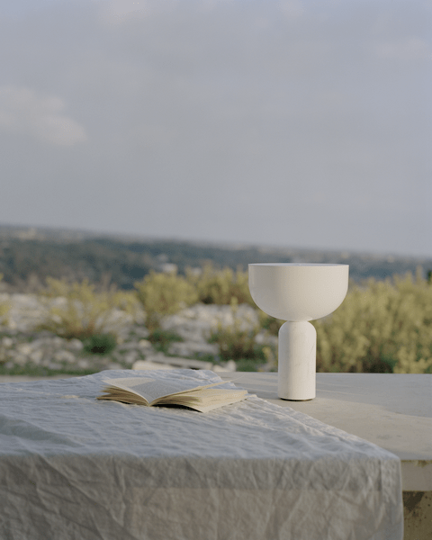 Table Lamp, Opaline Glass Shade, Marble Base, Cordless LED