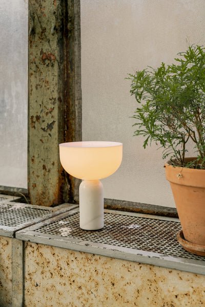 Table Lamp, Opaline Glass Shade, Marble Base, Cordless LED