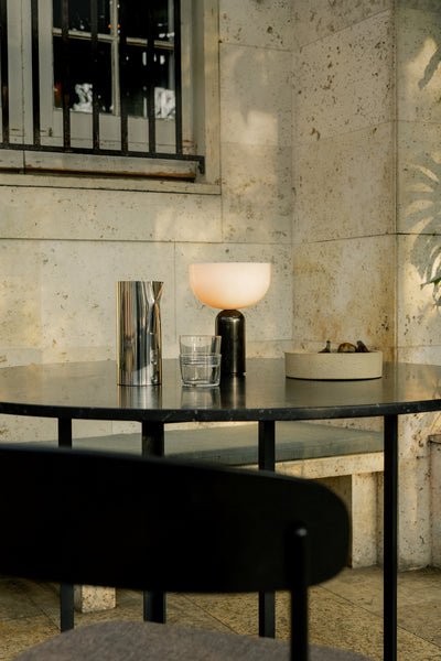 Table Lamp, Opaline Glass Shade, Marble Base, Cordless LED