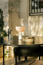 Table Lamp, Opaline Glass Shade, Marble Base, Cordless LED
