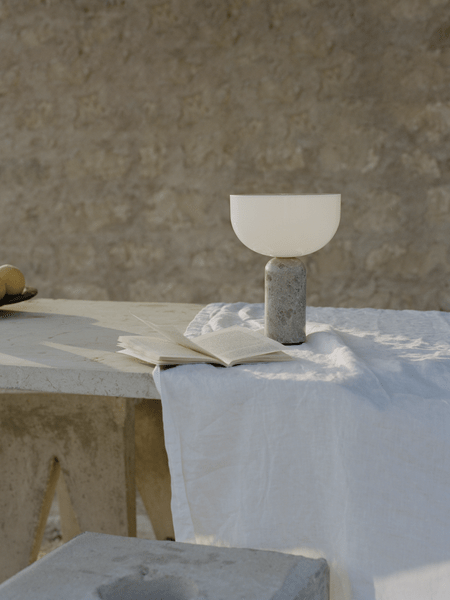 Table Lamp, Opaline Glass Shade, Marble Base, Cordless LED