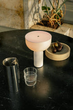 Table Lamp, Opaline Glass Shade, Marble Base, Cordless LED