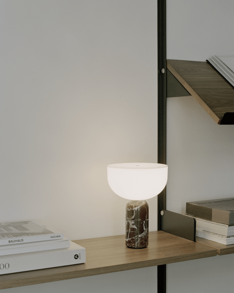 Table Lamp, Opaline Glass Shade, Marble Base, Cordless LED