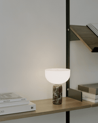 Table Lamp, Opaline Glass Shade, Marble Base, Cordless LED