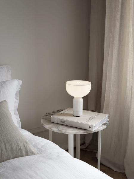 Table Lamp, Opaline Glass Shade, Marble Base, Cordless LED