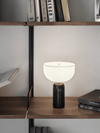 Table Lamp, Opaline Glass Shade, Marble Base, Cordless LED