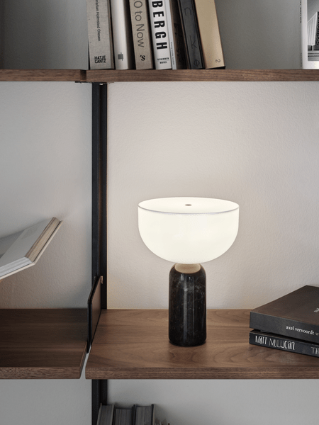 Table Lamp, Opaline Glass Shade, Marble Base, Cordless LED