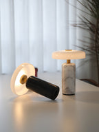Marble table lamp with a soft white opaline glow