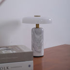 Marble table lamp with opaline shade and brass detail