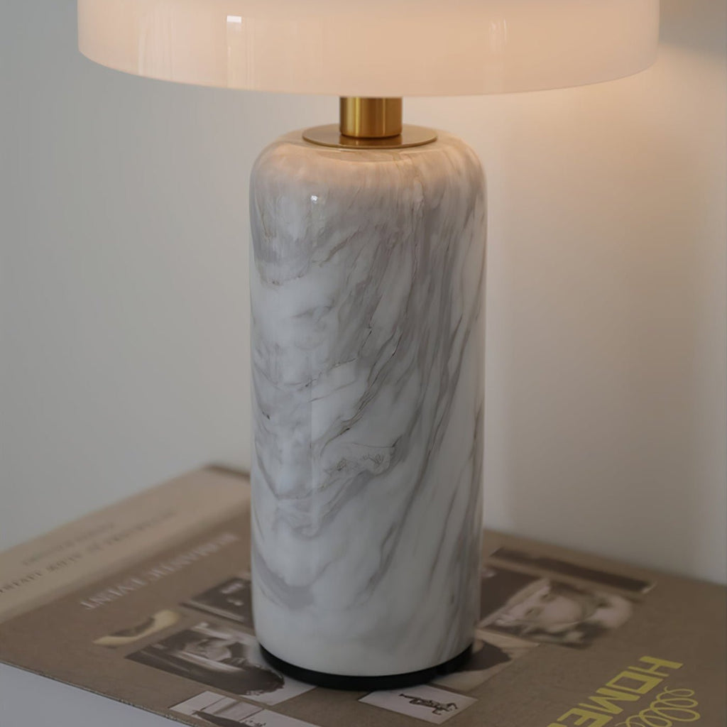 Table Lamp, Opaline Glass Shade, Marble Base, Cordless LED