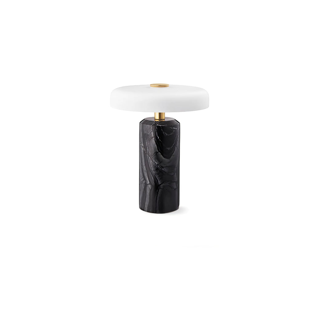 Table Lamp, Opaline Glass Shade, Marble Base, Cordless LED