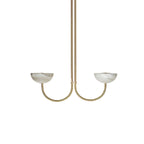 Clérachic two-arm Lunaris pendant in brass with white alabaster bowls, photographed head-on and unlit.
