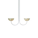 Clérachic white-finish Lunaris pendant with two jade stone bowls carried on a pair of mirrored curved arms.