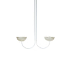 Clérachic two-arm Lunaris pendant in white, both alabaster bowls shown unlit and mirrored either side of the stem.