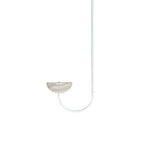 Clérachic lunaris pendant in a white finish, one arm curving up to a softly veined alabaster bowl.