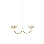 Clérachic two-arm Lunaris pendant in brass with jade-green stone bowls, their amber veining clearly visible.