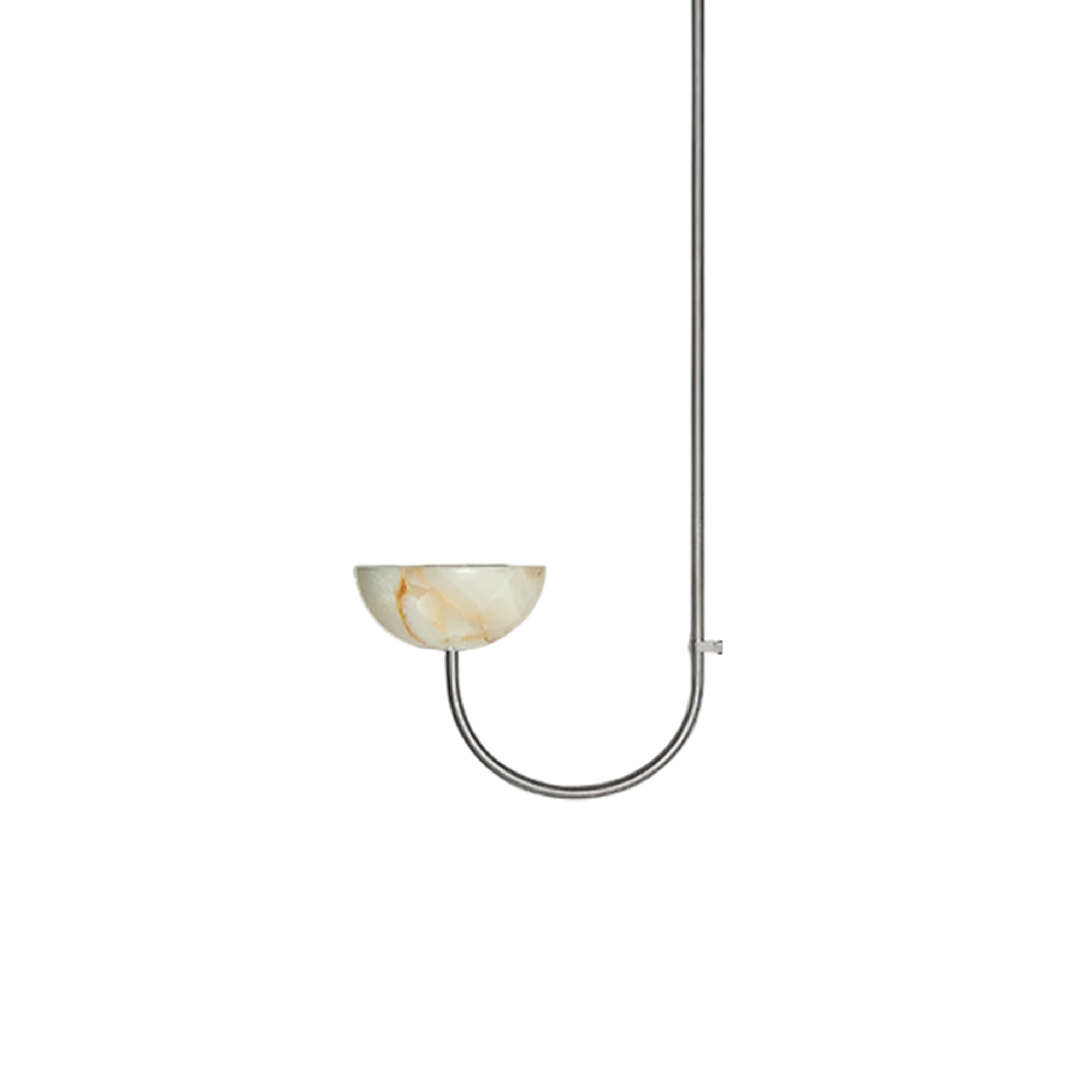 Clérachic single-arm Lunaris pendant in chrome, the jade bowl offset to one side of the long drop rod.