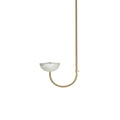 Clérachic single-arm Lunaris alabaster pendant light in brass, shown unlit with its stone bowl facing upward.