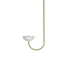 Clérachic single-arm Lunaris alabaster pendant light in brass, shown unlit with its stone bowl facing upward.