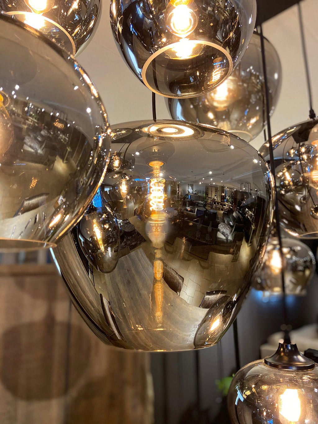 Bottle Pendant Light, Hand-Blown Smoke Gray Glass, Black, E27