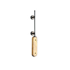 The same fixture in black, its alabaster panel framed by a dark rod and mounting discs.