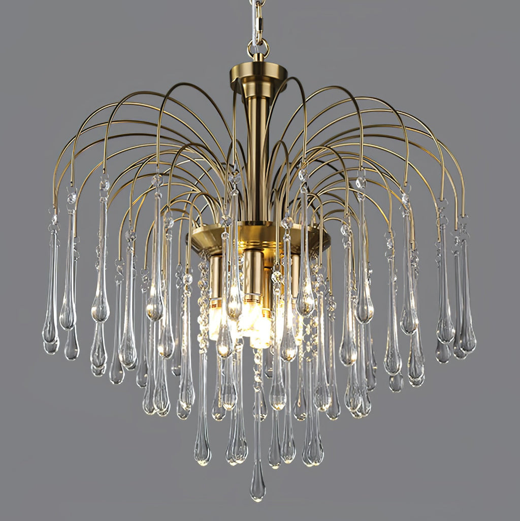 Clustered clear crystal drops hang densely from this Clérachic pendant, lit against dark grey.