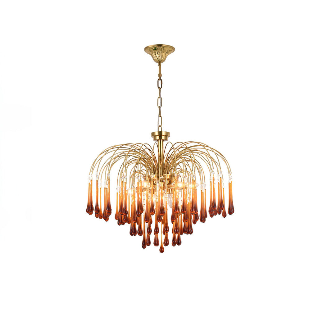 This Clérachic pendant's caramel crystal drops are shown isolated on white in natural daylight.