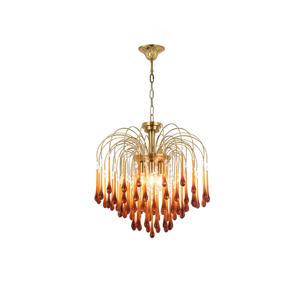 This Clérachic pendant's caramel crystal drops are lit against a plain white background, ombre tones deepening at the tips.
