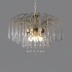 This wider Clérachic pendant shows dense clear crystal drops, lit against a plain dark grey background.
