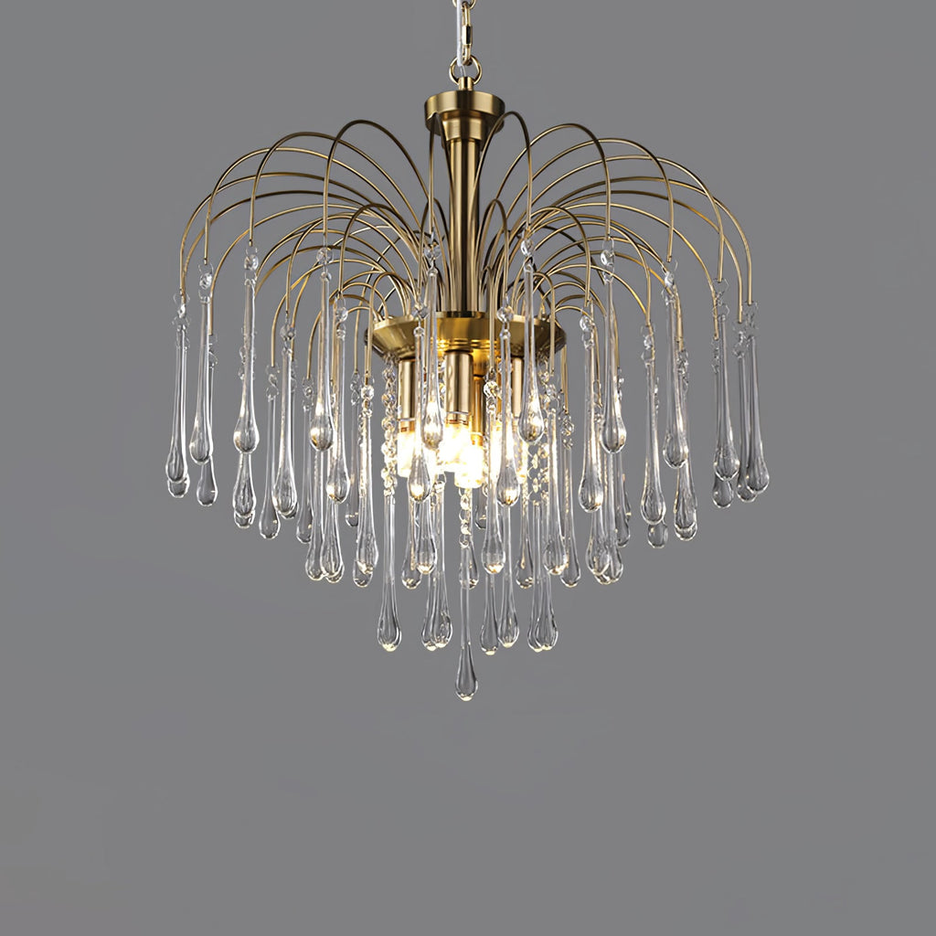 Clear crystal drops on this Clérachic pendant are lit against a plain dark grey background.