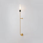 A green marble orb tops this tall Clérachic brass vertical wall light, shown full length against a plain grey background.
