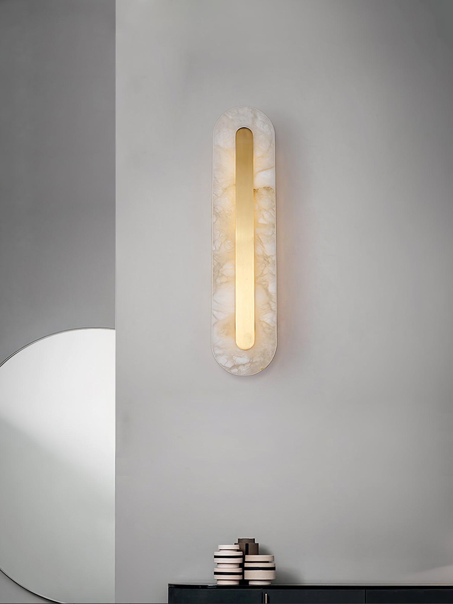 Genuine alabaster and brass sconce showing unique stone translucency