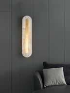Væglampe, ægte alabast og messing, integreret LED, dæmpbar