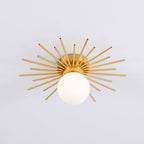 Side view on white of this Clérachic ceiling light, showing the depth of its fanned brass rays.