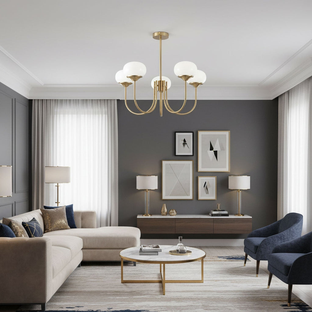 Marshmallow Chandelier, Hand-Sprayed Glass Shades, E26, 3 or 5 Light