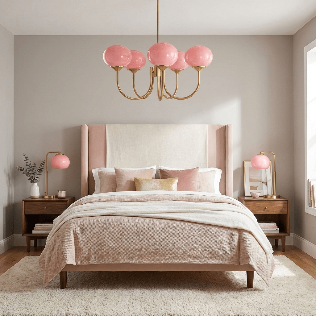 Marshmallow chandelier frame and shades shown in close detail