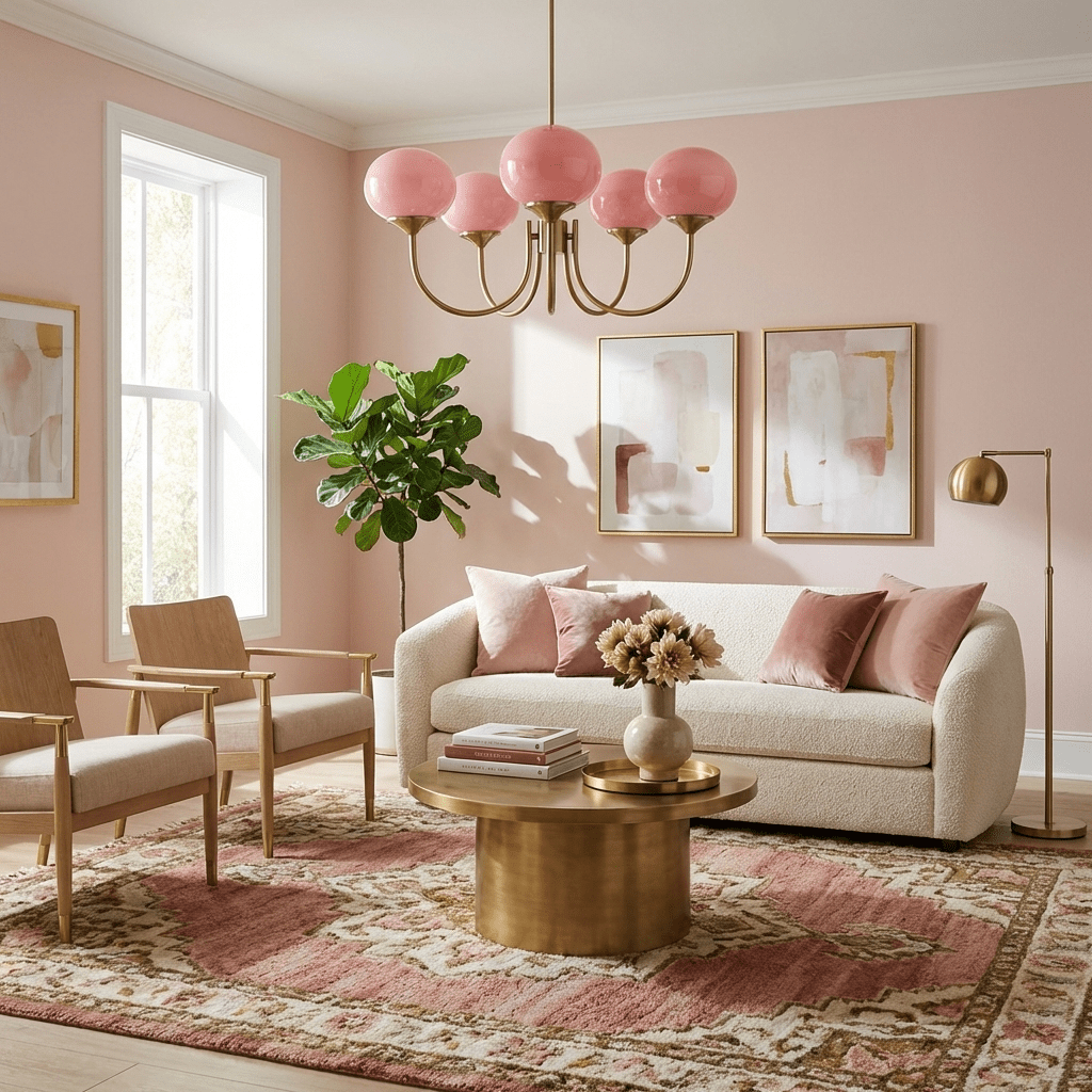 Marshmallow chandelier shown with white glass shades lit softly