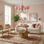 Marshmallow chandelier shown with white glass shades lit softly