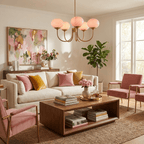 Marshmallow chandelier frame detail with multiple glass shades