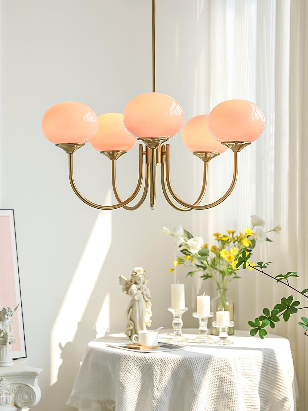 Marshmallow Chandelier, Hand-Sprayed Glass Shades, E26, 3 or 5 Light