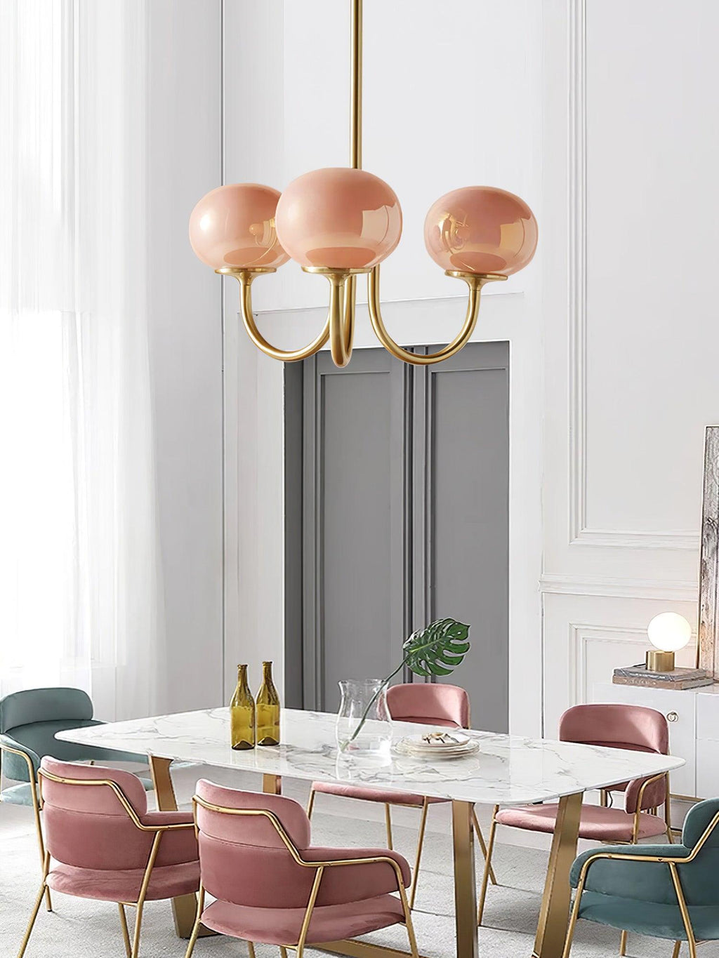 Marshmallow Chandelier, Hand-Sprayed Glass Shades, E26, 3 or 5 Light