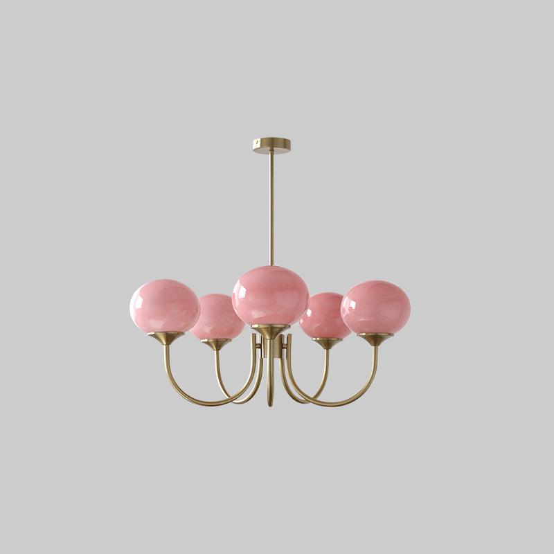 Marshmallow chandelier close-up of the rounded hand-sprayed shades