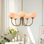 Marshmallow chandelier hanging in a softly lit room