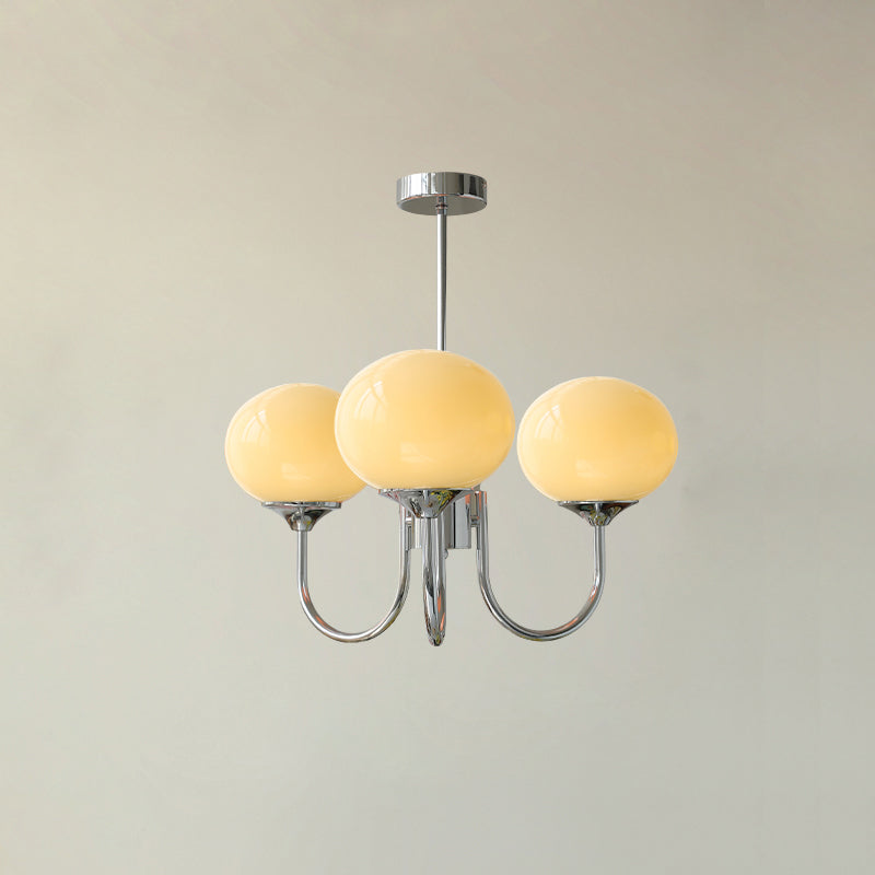 Marshmallow chandelier hanging in a bright styled interior