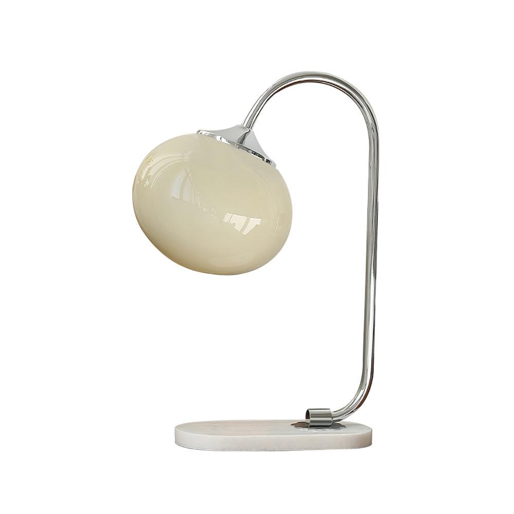 Clérachic pastel glass table lamp with a cream glass shade on a chrome arm and marble base, shown unlit on a plain white backdrop.