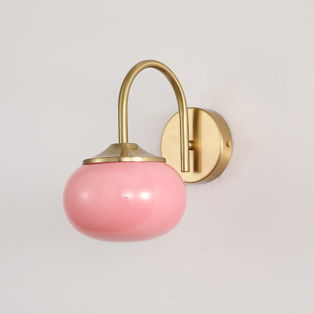 Front view of this Clérachic wall light in copper and pink glass, unlit, on a plain white wall.