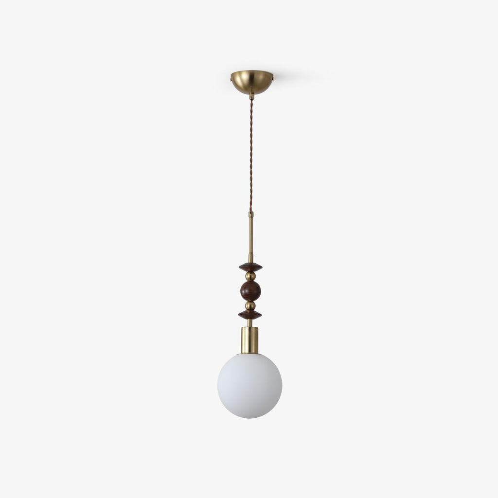 Maru wood-bead pendant light hanging against a soft backdrop